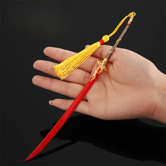 NARAKA: Explore a Faca Demoníaca Vermelha do Jogo BLADEPOINT com Temática de Anime e Design de Professor de Yin Yang - Brinquedo Decorativo de 22cm em Liga de Zinco