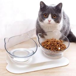 Tigela de gato dupla elevada com suporte inclinado, alimentador de água antiderrapante, suprimentos para beber para cães pequenos e gatos, gatinho de estimação - Image 1