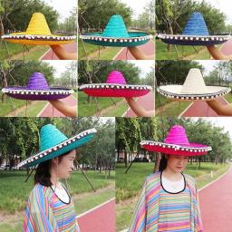 Chapéu de palha masculino e feminino legal Raffia sombrero, estilo mexicano, aba larga, colorido, chapéu de sol ao ar livre, festa de Halloween - Image 6