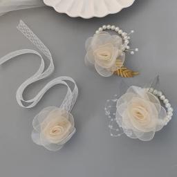 Meninas da dama de honra pulso flores pérola fita rosa pulseira para casamento baile de formatura festa noiva para ser dama de honra presente acessórios de casamento - Image 5