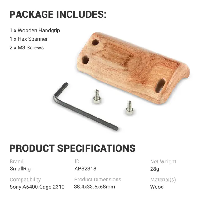 Aperfeiçoamento do Manuseio: Smallrig Handgrip de Madeira para Câmeras Sony A6400 com Silicone Antiderrapante e Sapato Frio