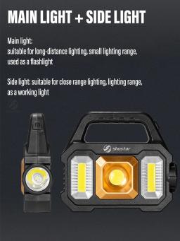 Lanternas Recarregáveis LED De Alta Potência, Luz De Trabalho De Acampamento, Multi Funcional, Luz Portátil, Carregamento Solar, 6 Modos De Iluminação - Image 4