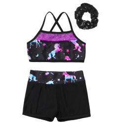 Roupa esportiva de dança feminina, Balança de sereia regata impressa com shorts, balé ginástica, roupas de ginástica, fantasia para crianças, 2 peças - Image 4