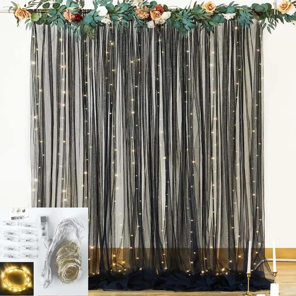 Cortinas de pano de fundo branco com luzes LED para festa, fundo de casamento, chá de bebê, decorações de sessão de fotos de aniversário, 2 painéis - Image 1