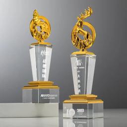 Troféu De Cristal Personalizado High-End, Lembrança Artesanato Presente, Decoração Para Casa, Criativo Metal Deer Troféus, Prêmio Comemorativo, 1Pc - Image 2