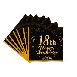 Conjuntos de Talheres Descartáveis para Decoração de Festa, Prato de Papel e Guardanapo e Copo, Preto e Dourado, Feliz Aniversário de 18 Anos, 8 Convidados, 18 Anos - Image 5
