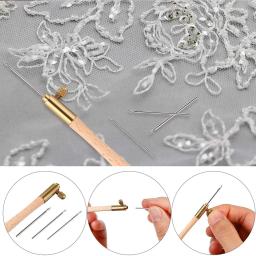 1 conjunto de ferramentas de costura conjunto diy artesanato madeira lidar com tambour crochê gancho com 3 agulhas francês crochê bordado beading hoop - Image 3