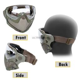 Airsoft máscara facial completa combate tático malha de aço máscara de proteção ao ar livre caça tiro paintball máscara facial com 3 lentes - Image 3