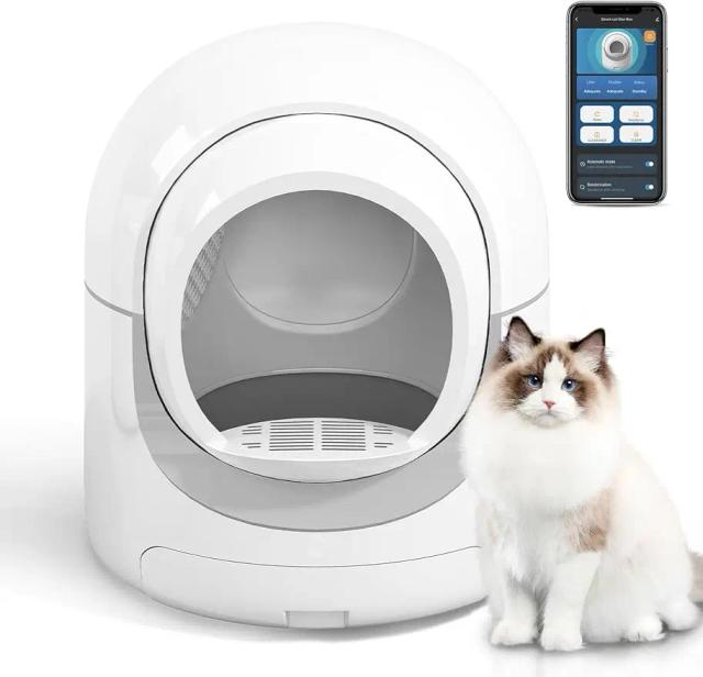 Caixa de Areia Automática com Autolimpeza, Controle por App e Remoção de Odores para Múltiplos Gatos - Cinza