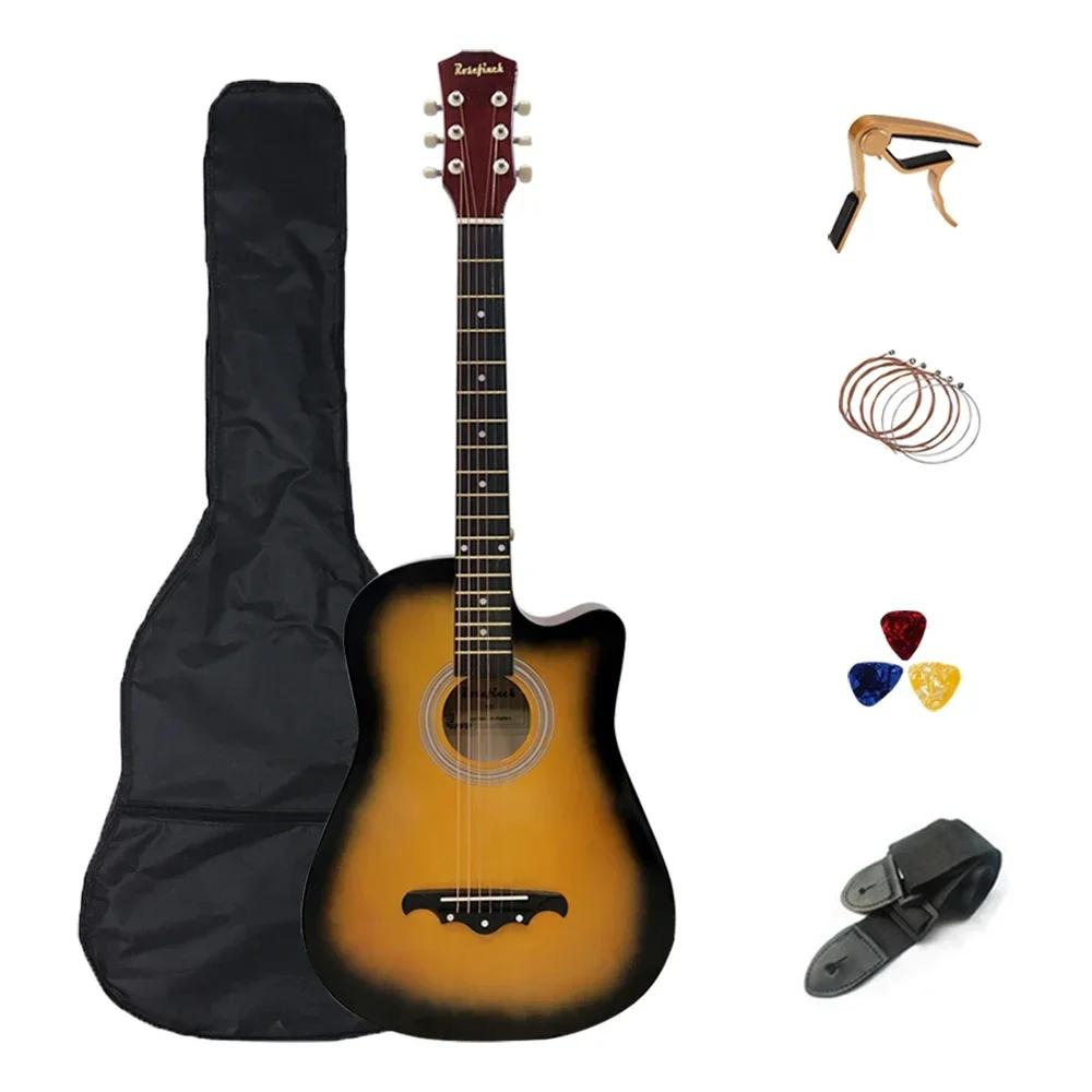 Kit de guitarra acústica de 38 polegadas, guitarra folk para iniciantes, crianças, 6 cordas, guitarra de viagem, preto, azul, branco, madeira, marrom, agt16 - Image 1