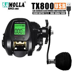 SAMOLLA Carretel de pesca de arremesso eletrônico grande tela LED de alta velocidade 7.2:1 10kg fundição de roda de tambor fundido à prova d'água de água salgada - Image 1
