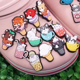 Kawaii PVC Shoe Button para Crianças, Cone, Cão, Fruta, Suco, Fivela, Gato, DIY, Case de Telefone Decorações, Fit, 1-18Pcs - Image 2