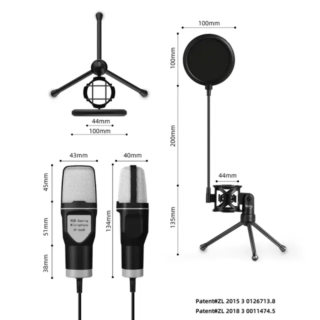 Microfone Condensador USB RGB para Jogos e Gravação em Estúdio, Ideal para Podcast e Streaming em PCs e Laptops