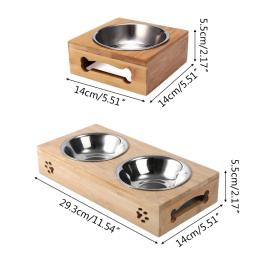K5dc levantou o suporte de bambu contínuo do alimentador do animal de estimação com a bacia de aço inoxidável removível para gatos e cães pequenos presente prático durável - Image 1