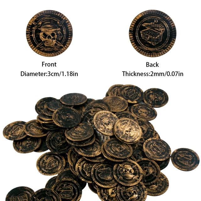 Moedas Pirata Plástico Halloween 20-60 Peças para Crianças - Ouro Brilhante para Festa