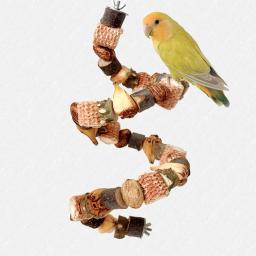 Papagaio mastigar brinquedos bloco de madeira natural espiga de milho nozes pássaro brinquedo ajustável pássaro poleiro suporte gaiola de pássaro brinquedo de mascar para cockatiel - Image 2