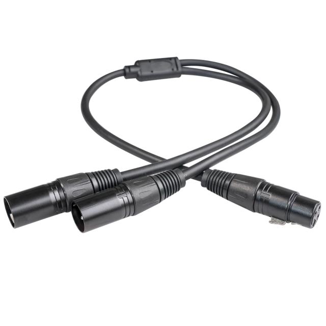 Cabo Divisor de Áudio XLR 3 Pinos: 0,5m com 1 Fêmea para 2 Macho - Ideal para Misturadores e Gravadores