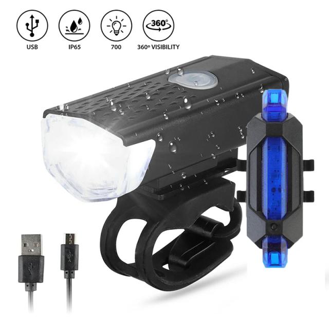 Luz LED Recarregável USB para Bicicleta - Conjunto de Faróis Dianteiro e Traseiro para Ciclismo e MTB