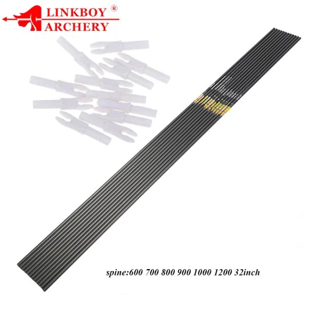Linkboy-Arco e flecha de carbono eixo, Spine, arco recurvo, caça, 600, 700, 800, 900, 1000, 1200, 32 ", ID 4.2mm, 12pcs
