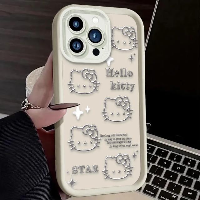 Capa Metálica e de Silicone Hello Kitty para iPhone 16, 15, 14, 13, 12, 11 Pro Max, XS, X, XR, 8, 7, 6S Plus e SE 2020