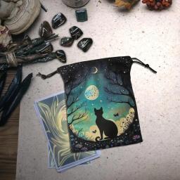 Saco De Armazenamento De Cartão De Tarô Criativo, Bolsas De Veludo Com Cordões, Padrão De Gato Preto, Bolsa De Mistério, Suprimentos - Image 1
