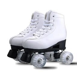 Patins de couro pu, patins de linha dupla, mulheres, homens, adultos, duas linhas, sapatos de patinação, patines com pu piscando ou não rodas sp7 - Image 1