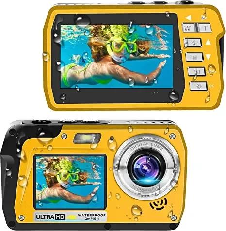 Câmera Digital Subaquática 4K com Dual Screens e Estabilização de Imagem para Snorkeling e Natação até 10ft