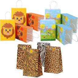 Selva Animal Tema Kraft Paper Bags para Crianças, Doces e Cookies Embalagem de Presente, Boy's Safari Birthday Supplies, Party Supplies, 12Pcs - Image 3
