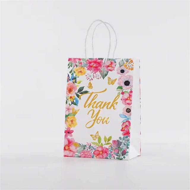 Saco de Papel para Embalagem de Presentes com Design Floral - Kit com 4 Peças para Casamentos, Aniversários, Natal e Baby Showers