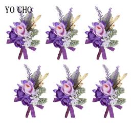 6 pçs branco marfim rosa boutonniere para homem noivo e melhor homem boutonnieres com flor artificial para a cerimônia de casamento aniversário - Image 5