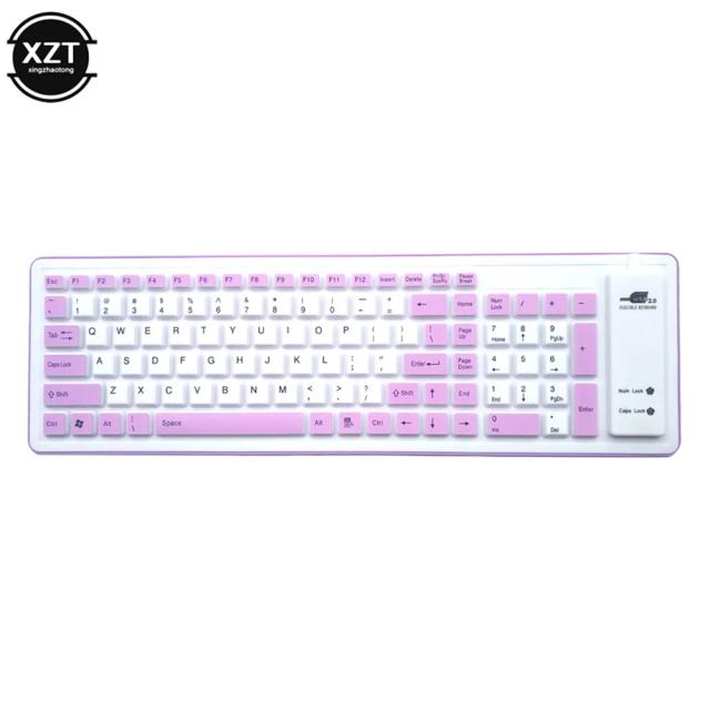 Teclado Portátil Impermeável e à Prova de Poeira em Silicone, USB Dobrável com 103 Teclas para PC e Laptops