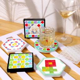 Quebra-cabeça criativo mosaico coaster diy remendo molde de silicone redondo quadrado estrela alfabeto faimimy crianças jogo arte acessórios remendo molde - Image 3