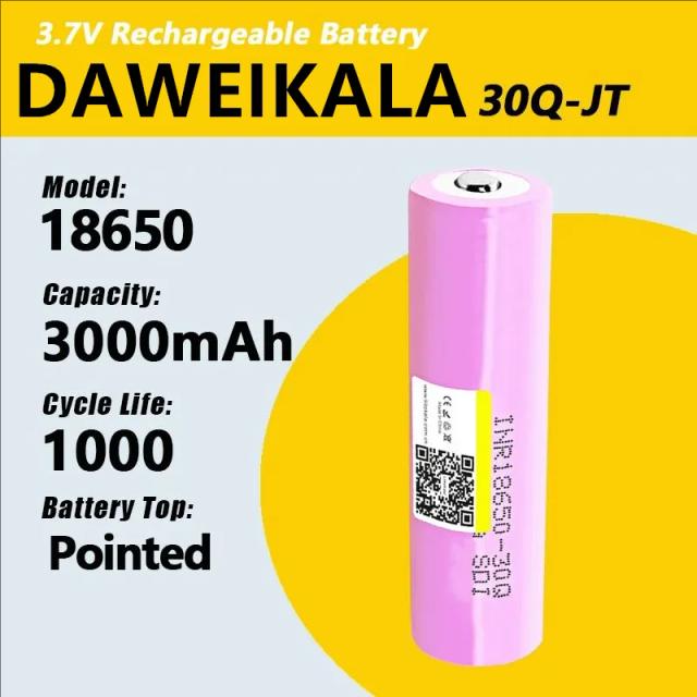 Daweikala 30q-jt 3.7v bateria recarregável li-ion 30a descarga para samsung inr18650 lanterna carro luzes led lâmpadas