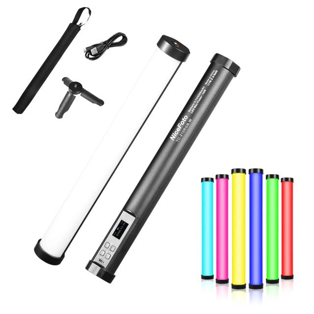 Varinha de Luz Portátil Nicefoto TC-210RGB com Iluminação RGB Completa e 21 Efeitos Especiais - Brilho Ajustável de 2500K a 9900K