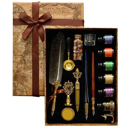 Conjunto de Caneta de Pena e Tinta para Caligrafia Antiga com Caneta Mergulho e Acessórios