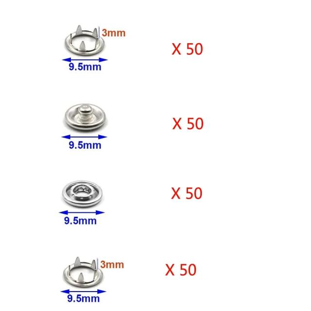 Conjunto com 50 Botões de Pressão de Metal 9mm para Costura, Artesanato e Acessórios DIY