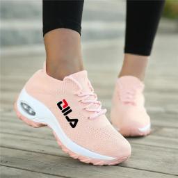 Mulheres tênis sapatos de malha respirável altura crescente deslizamento-on meia feminina calçados ao ar livre tênis femininos plataformas de fundo grosso - Image 5