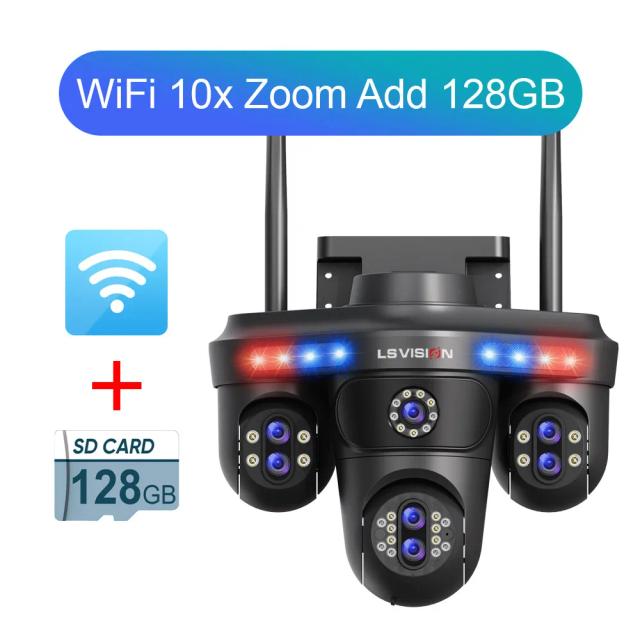 LS Vision Câmera IP PTZ 35MP 10x Zoom Quatro Telas WiFi Sem Fio Externa