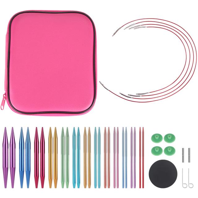 Conjunto Intercambiável de Agulhas de Tricô Circular em Alumínio para DIY, 13 Pares de 3mm a 10mm