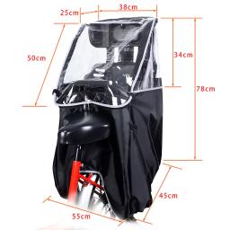 Rainproof Bike Rear Seat Canopy com janela, Windproof Capa para Criança, 78x55x45cm - Image 4