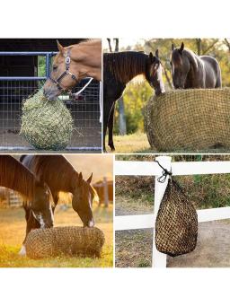 Saco de feno estável de 2 pces, alimentador de cavalo, rede de feno de alimentação lenta com furos pequenos, rede de corda de náilon para alimentação de gado, reduzindo a ansiedade e - Image 1