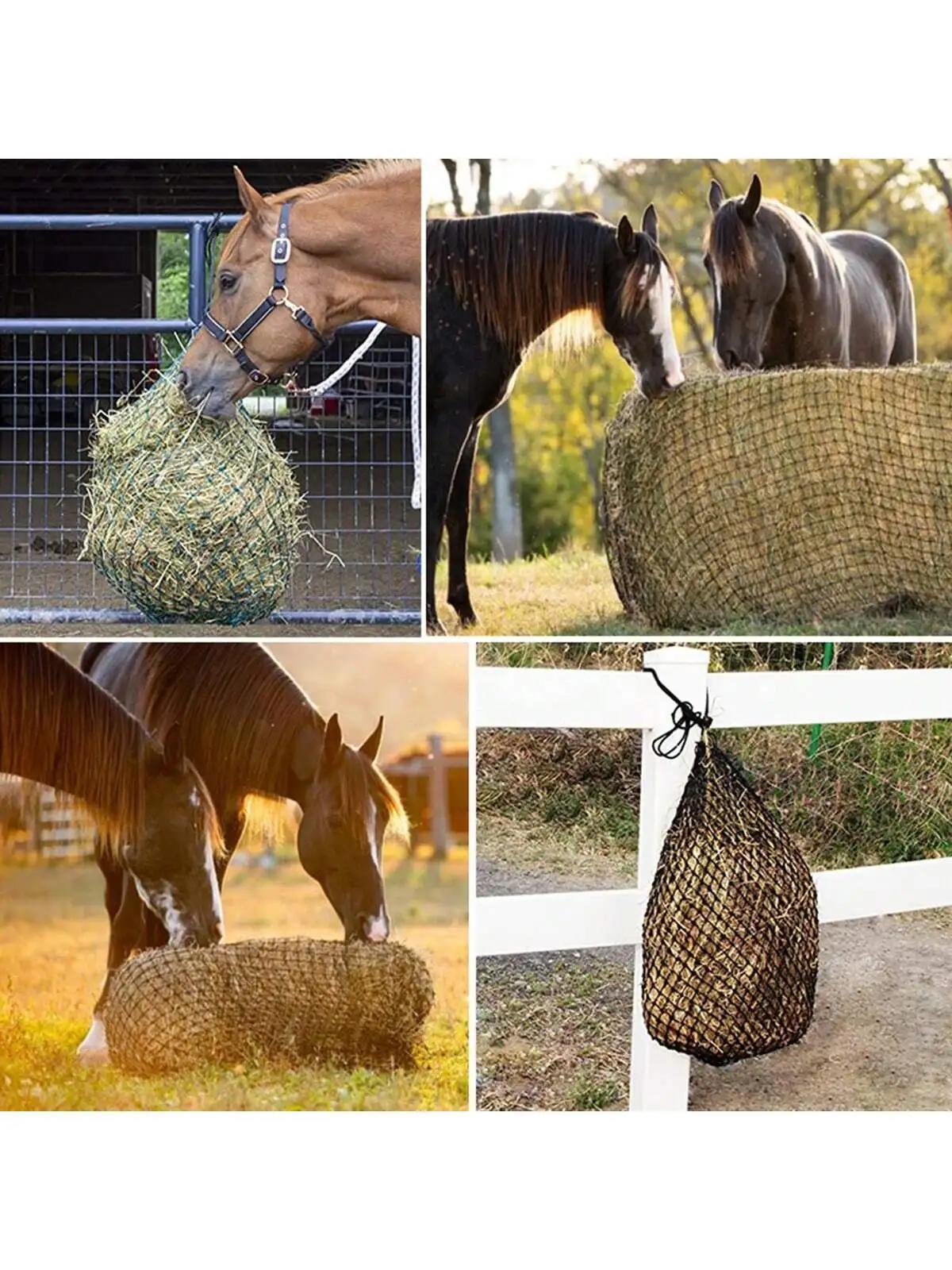 Saco de feno estável de 2 pces, alimentador de cavalo, rede de feno de alimentação lenta com furos pequenos, rede de corda de náilon para alimentação de gado, reduzindo a ansiedade e - Image 1