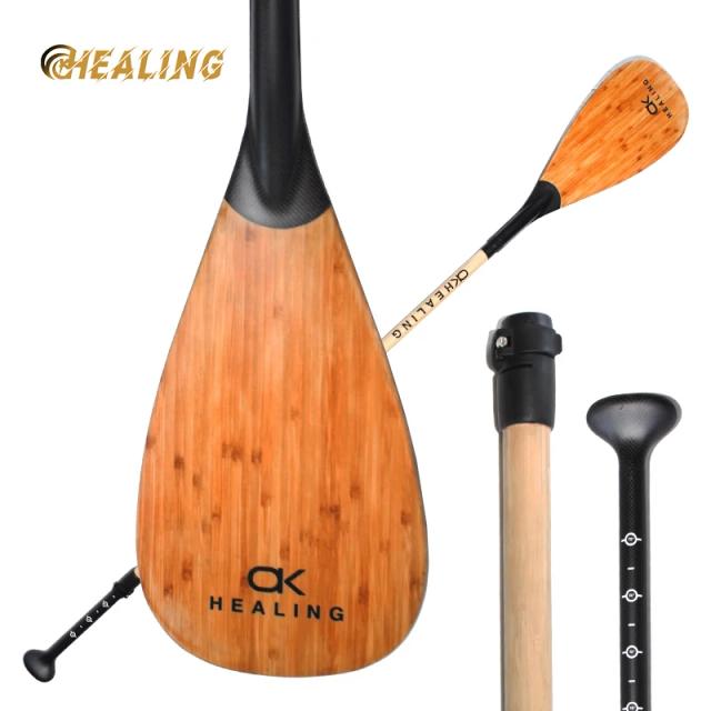 Paddle Stand Up Paddle Board com Eixo Ajustável de Fibra de Carbono 72-86 Polegadas e Acabamento em Pele de Bambu