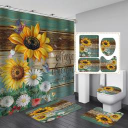 Cerâmica floral Cortina De Chuveiro Set, Flor Do País Do Vintage, Arte Do Pássaro Banheiro, Tapetes De Banho Antiderrapantes, Tapete de WC - Image 4