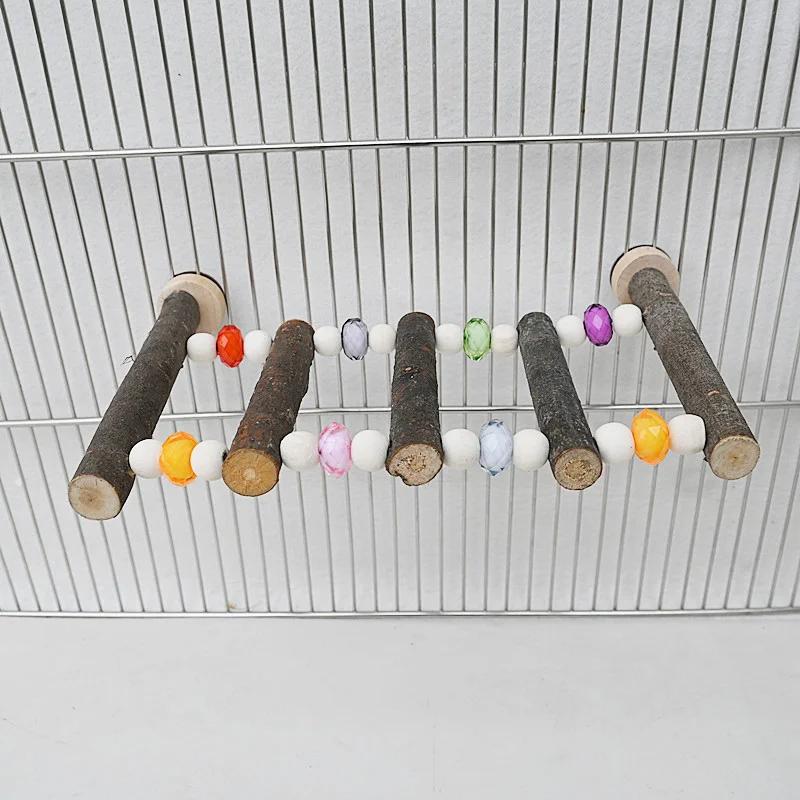 Pássaro de madeira Swing Ladder Toy Roedor Stand Holder Corda de Escalada de Papagaio Escada de Rato para Calopsitas Conures Pet Supplies - Image 1