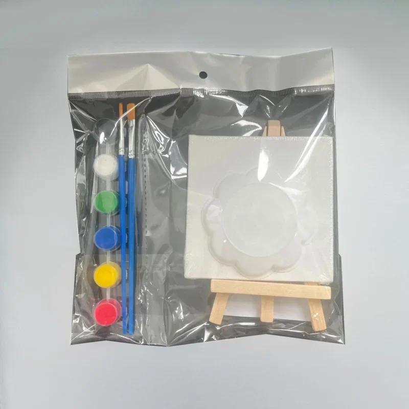 Conjunto de pintura em tela com ferramentas de pintura, kit de pintura diy com tela pré-desenhada + mini suportes de madeira, escola infantil, presentes para o dia das crianças - Image 1