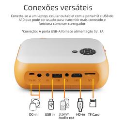 A10 Portátil Mini Projetor Home Theater 3D LED Cinema Smart TV Home Áudio Vídeo Suporte Full HD 1080P Vídeo Beam Projector 4k projetor portatil mini projetores portátil retroprojetor projetor laser televisão - Image 6