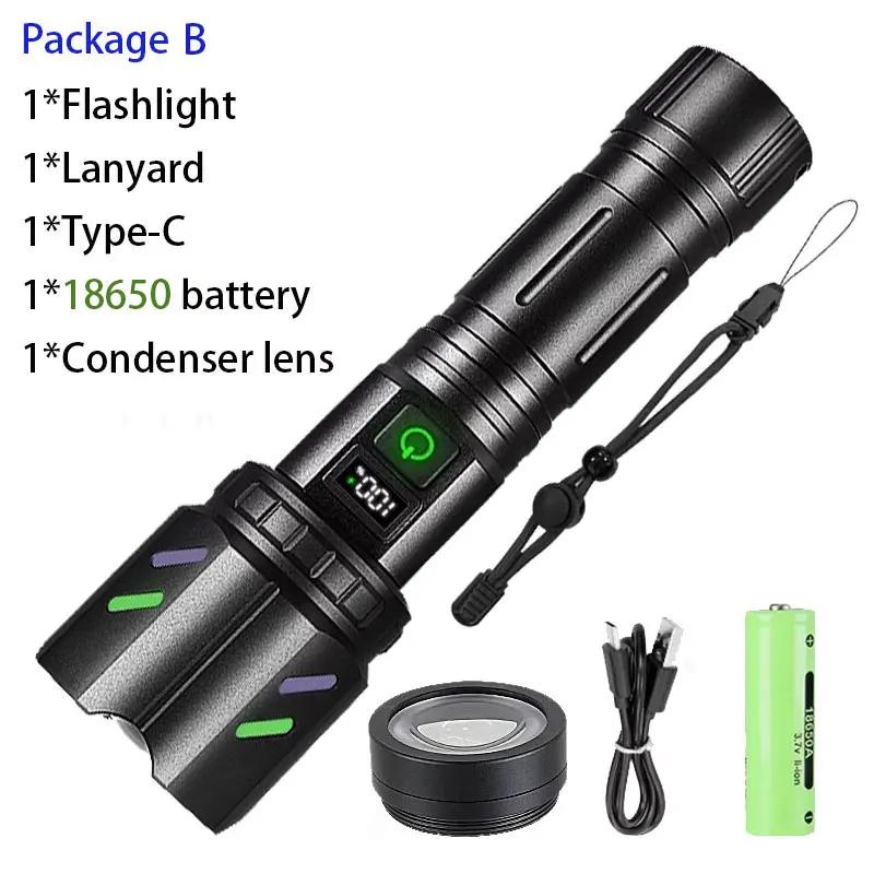 Lanterna led super poderosa, pode acelerar folhas, chama, tocha tática, à prova d'água, recarregável, lâmpada de trabalho ao ar livre, acampamento - Image 1
