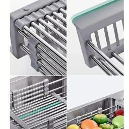 Escorredor de prato de aço inoxidável ajustável, telescópico Drain Rack, Organizador de cozinha de frutas e legumes, perfeito - Image 5