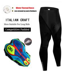 Calças de ciclismo de lã térmica, calças compridas de manutenção quente, inverno, calças justas de bicicleta respiráveis, todo preto, almofada de gel 19D - Image 2